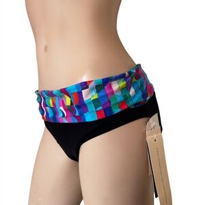 Profile by Gottex Fold Over Ruched Swimsuit bottom Colourful Serendip Print NWT